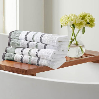 Great Bay Home Decorative Hand Towel Set - Luxury Cotton 4 Pack 26x16 Hand Towel Set - Luxurious, Ultra-Soft, Durable Towels for Bathroom Decor (Eucalyptus/Grey)