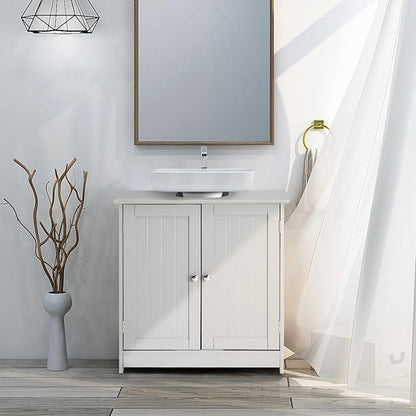 Bonnlo Pedestal Sink Storage Cabinet with 2 Doors Traditional Under Sink Cabinet Bathroom Space Saver Organizer with Adjustable Shelf White 23 5/8" W x 11 7/16" D x 23 5/8" H