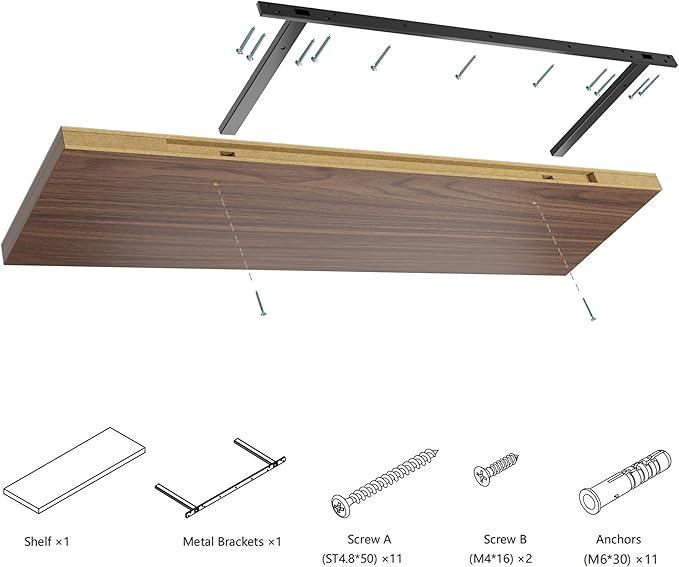 Wall Shelf Set of 3, Walnut Floating Shelves 30 in W x 10 in D x 1 in H, Wooden Floating Wall Shelf with Invisible Brackets for Living Room/Bedroom/Bathroom/Kitchen Storage and Decor