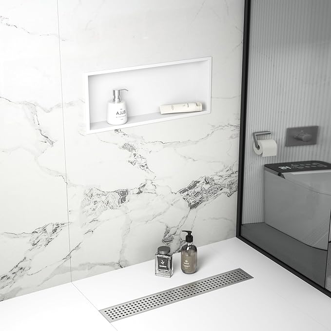 Stainless Steel Shower Niche 30" X 12" White No Tile Needed Niche Shower Recessed Wall Horizontal Niches for Bathroom Storage Over Mount Installation