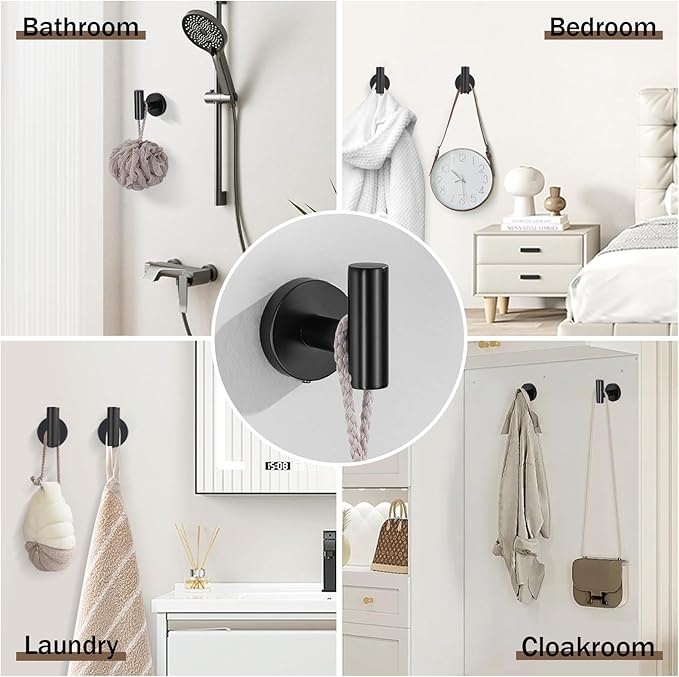 6 Pieces Matte Black Towel Bar Bathroom Hardware Set, 23.6Inch Matte Black Bathroom Accessories Towel Holder Set, SUS304 Stainless Steel Towel Racks for Bathroom