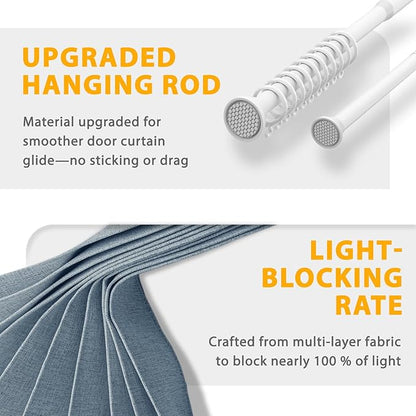 Accordion Door Curtain Set - 100% Blackout, with Curtain Rod Included, for Bedroom Privacy Protection (Blue-43 W x 78" L+Rod)