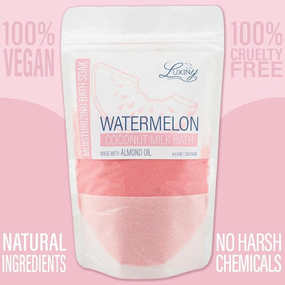 Luxiny Vegan Milk Bath Soak Made with Moisturizing Coconut Milk Powder & Sweet Almond Oil for a Bath Bomb Dust Soothing Fizz & Relaxing Soak, 8 oz. (Watermelon)