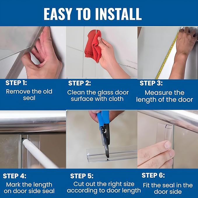 Frameless Shower Door Side Seal Strip H-Type 180 Degree 85inch Length, Clear (1, 1/4inch Glass)