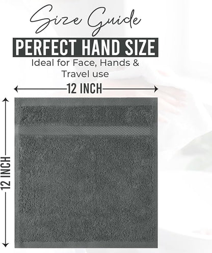 DAN RIVER 12-Pack Premium 100% Cotton Gray Face Towels – Reusable Face Towel Set, Soft & Absorbent Cotton Cloths for Bathroom & Body – Hand and Face Towels, 550 GSM (12x12 in)