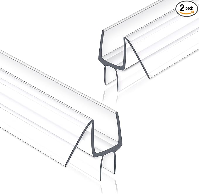 Frameless Shower Door Seal Strip 2 Pack x 39 Inch M Glass Shower Door Bottom Seal Strip for 3/8" Glass Shower Doors Sweep, Ultra-Clear Polycarbonate Stop Shower Leaks Create A Water Barrier