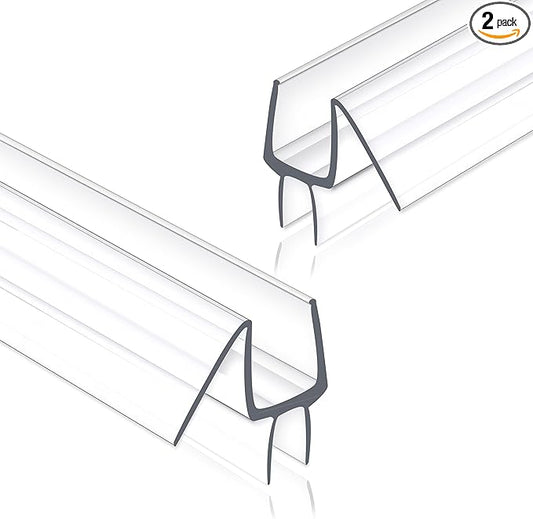 Frameless Shower Door Seal Strip 2 Pack x 39 Inch M Glass Shower Door Bottom Seal Strip for 3/8" Glass Shower Doors Sweep, Ultra-Clear Polycarbonate Stop Shower Leaks Create A Water Barrier