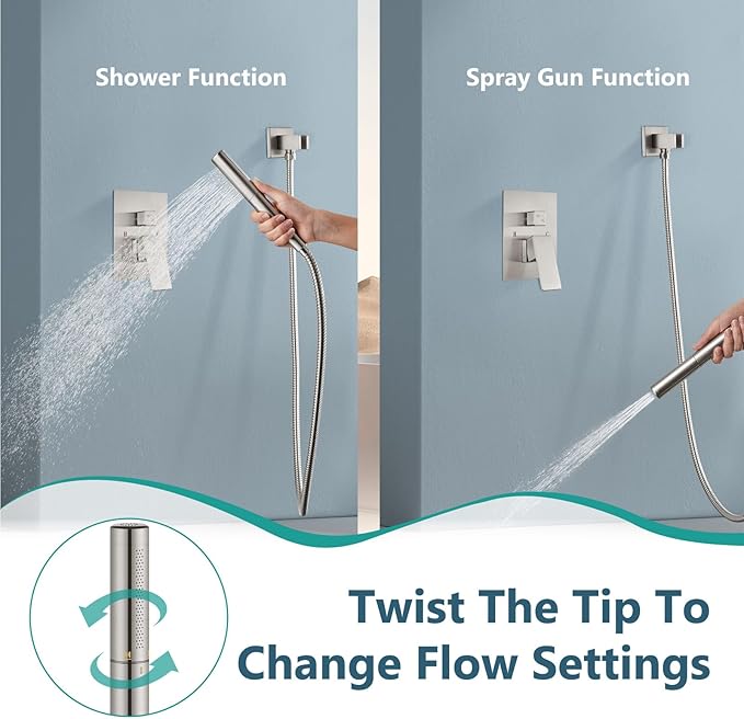 Aolemi Shower Faucet Set, High Pressure Shower System with 2-in-1 Handheld Sprayer, Wall Mount Fixture Combo with Rough-in Valve, 16 Inch Shower Head, Brushed Nickel