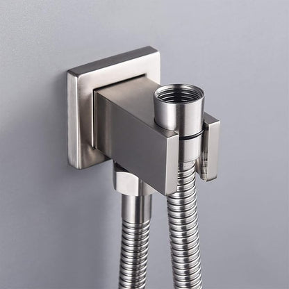 Wall Supply Elbow with Hand Shower Holder, Brass Square G1/2 Shower Hose Connector, Wall Mount Water Outlet for Bathroom Shower, Brushed Nickel
