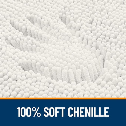 OLANLY Bathroom Rugs Sets 2 Piece, Soft Absorbent Chenille Bath Mats and U-Shaped Contour Toilet Mat Area Rug Set, Machine Washable Bath Carpet, Home Decor Accessories(36"x24"+24"x20", Ivory)
