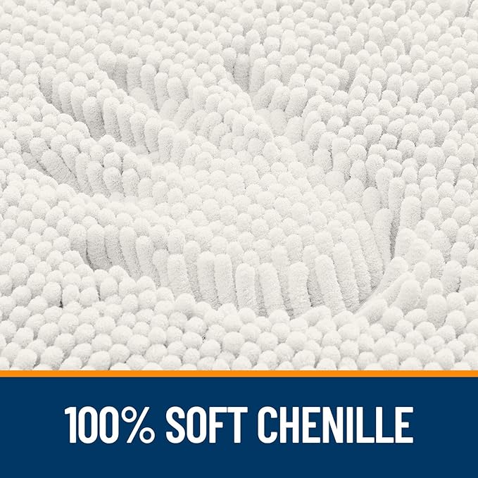 OLANLY Bathroom Rugs Sets 2 Piece, Soft Absorbent Chenille Bath Mats and U-Shaped Contour Toilet Mat Area Rug Set, Machine Washable Bath Carpet, Home Decor Accessories(30"x20"+24"x20", Ivory)