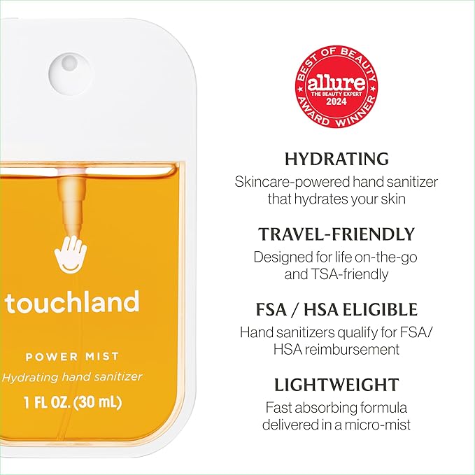 Touchland Hydrating Hand Sanitizer Spray, FRESH Trio Set (Mint, Citrus, Lemon Lime), 1 FL. OZ. Travel Size Power Mist Sprays (Set of 3)
