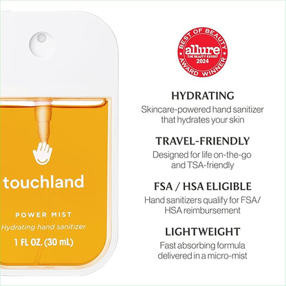 Touchland Hydrating Hand Sanitizer Spray, FRESH Trio Set (Mint, Citrus, Lemon Lime), 1 FL. OZ. Travel Size Power Mist Sprays (Set of 3)