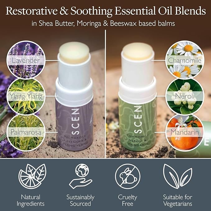 Scentered Aromatherapy Balm Stick Duo for Sleep & Stress-Relief - Roll On Essential Oil Blends of Lavender & Chamomile - Sleep Well & De-Stress - Sefl-Care Stocking Stuffers for Women