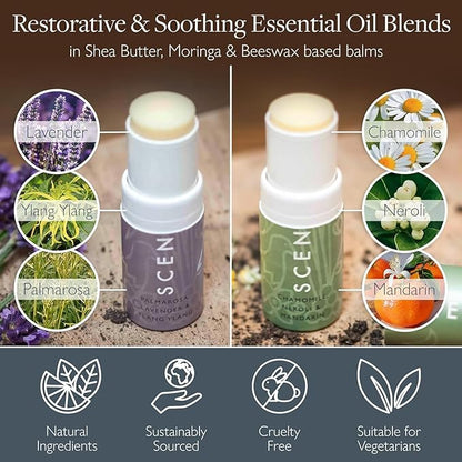 Scentered Aromatherapy Balm Stick Duo for Sleep & Stress-Relief - Roll On Essential Oil Blends of Lavender & Chamomile - Sleep Well & De-Stress - Sefl-Care Stocking Stuffers for Women