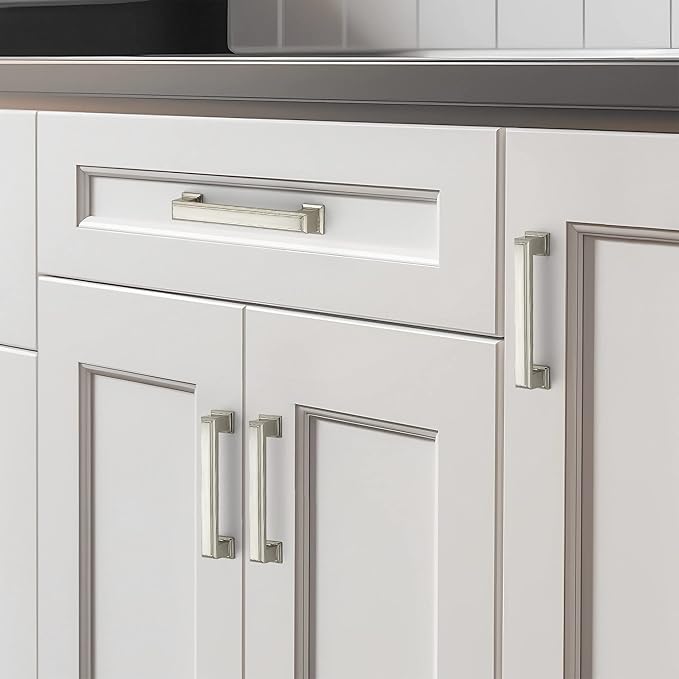 Ravinte Hardware 15 Pack Brushed Nickel Cabinet Pulls, 3-3/4 Inch (96mm) Hole Center Zinc Alloy Drawer Handles for Kitchen Cabinets, Cupboards, Dressers, Square Solid Metal Hardware