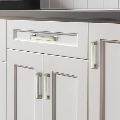 Ravinte Hardware 15 Pack Brushed Nickel Cabinet Pulls, 3-3/4 Inch (96mm) Hole Center Zinc Alloy Drawer Handles for Kitchen Cabinets, Cupboards, Dressers, Square Solid Metal Hardware