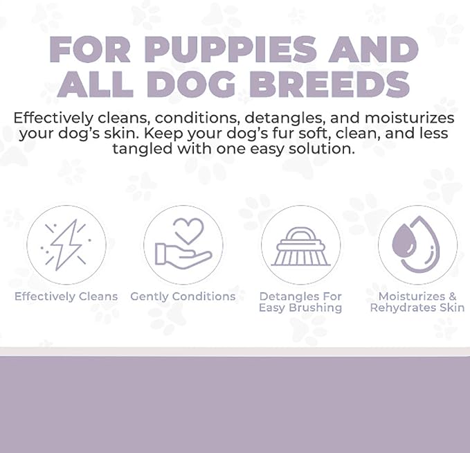 We Love Doodles Bundle 4-in-1 Non-Organic Dog Shampoo (Lavender & Chamomile) and Dog Bath Brush - Pet Rubber Brush for Shower Scrubbing & Soothing Massage, Essential Puppy Grooming Accessories