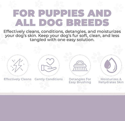 We Love Doodles Bundle 4-in-1 Non-Organic Dog Shampoo (Lavender & Chamomile) and Dog Bath Brush - Pet Rubber Brush for Shower Scrubbing & Soothing Massage, Essential Puppy Grooming Accessories