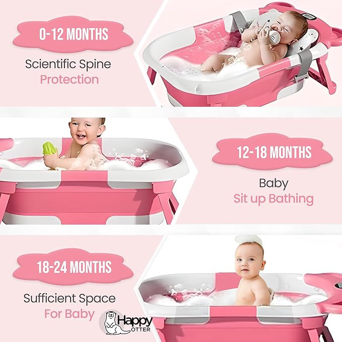 Portable Baby Bathtub with Heat Sensor for Toddlers & Newborns, Padded Baby Bath Tub with Water Release Feature for Travel & Home Baby Bath seat