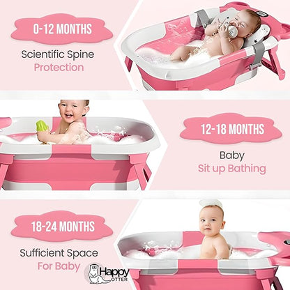 Portable Baby Bathtub with Heat Sensor for Toddlers & Newborns, Padded Baby Bath Tub with Water Release Feature for Travel & Home Baby Bath seat