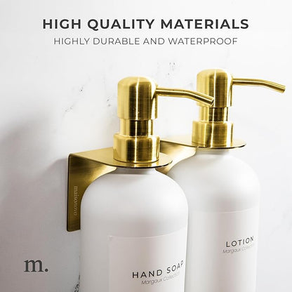 MaisoNovo Adhesive Soap & Shampoo Holder Set of 2 - Gold | Wall Mounted Dispenser Holder