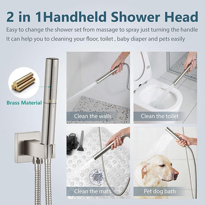 Aolemi Shower System with Rainfall Shower Head and Handheld Wall Mount,High Pressure Shower Faucet Set Fixture Combo with 2 in 1 Handheld Spray Rough-in Valve,12 Inch Shower Head Brushed Nickel