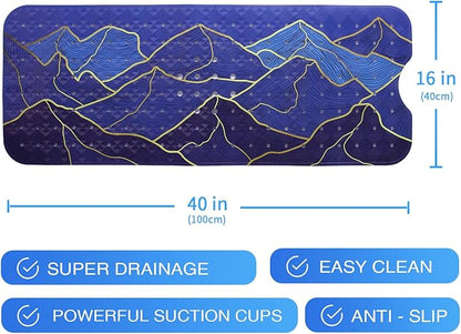 Mountain Bathtub Mat Non Slip 40x16in Gold Line Extra Long Bath Mat for Tub Bohemian Abstract Art Anti Slip Shower Mat for Bathroom with Large Drain Holes and Suction Cups Quality Bath Mats Decor