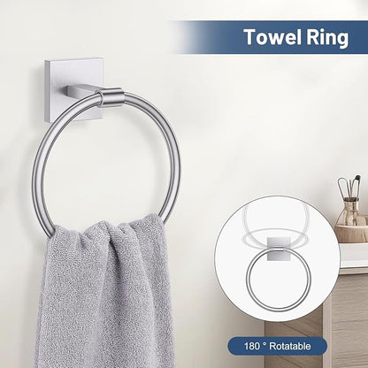 TURS Brushed Nickel 5-Pieces Bathroom Hardware Set SUS304 Stainless Steel Towel Bar Set Wall Mounted 23.6 Inch Towel Racks for Bathroom Squared