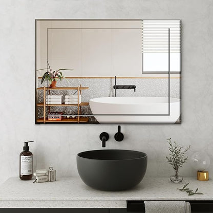 VASUHOME 22x32 Inch Frameless Double Layered Mirror with Polished Beveled Edge, HD Walll Vanity Mirror - Ideal for Bathroom, Living Room, Washroom, and Bedroom