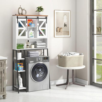 Vabches Over The Toilet Storage Cabinet, Farmhouse Storage Cabinet Over Toilet with Sliding Barn Door，Home Space-Saving Toilet Rack, for Bathroom, Restroom, Laundry White