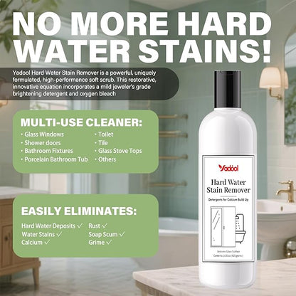 Hard Water Stain Remover, Powerful Shower Glass & Door Cleaner, Easily Removes Tough Water Spots, Lime, Calcium & Soap Scum Build Up, Ideal for Bathroom, Glass, Toilet Bowl and More - 16.91oz