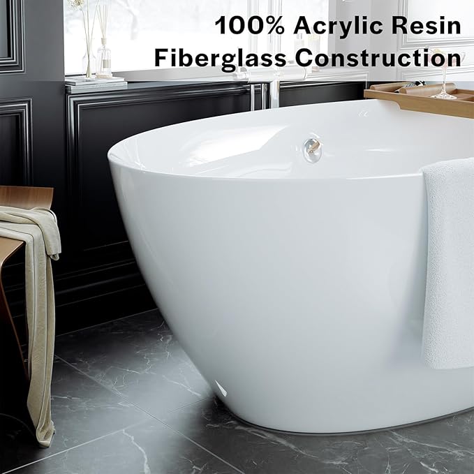 Empava Freestanding Bathtub, 71" Soaking Tub with Center Drain & Overflow – Acrylic Tub, Non-Slip Flat Bottom, Glossy White, cUPC Certified