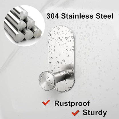 TocTen Adhesive Hook - 3 Pack Heavy Duty Sticky Towel/Robe Hook, Waterproof Stainless Steel Shower Hook, No Drill Stick on Wall Coat/Clothes Hooks for Bathroom, Kitchen, and Offices(Brushed Nickel)