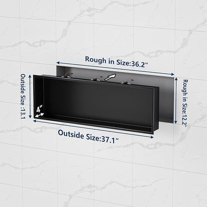 Neodrain Wall Niche with Non-dim LED Downlight - Matte Black Stainless Niche No Tile Needed 36x12 inch Shower Storage Niche