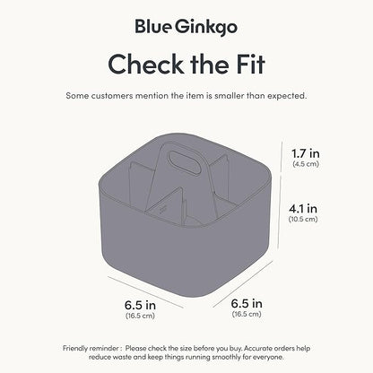 BLUE GINKGO Small Stackable Organizer Caddy – Korean-Made Portable Tote for Bathroom, Office, Crafts, or School Supplies (Square, Gray)