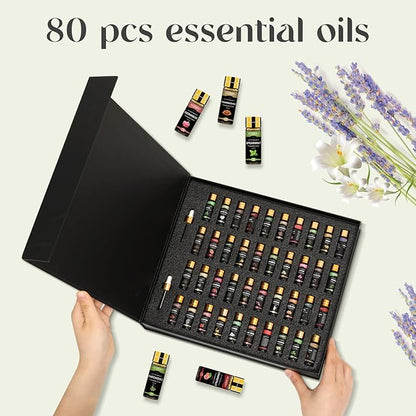 Essential Oil Set 80 Pcs - 100% Natural Essential Oils Kit-Perfect for Diffuser, Humidifier, Massage,Soap, Candle Bath Bombs Making, 80 * 5ML(0.17oz), Christmas Gift for Aromatherapy Lover