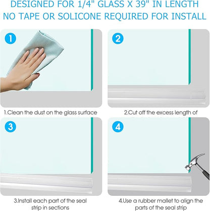 POZIA Clear Frameless Glass Shower Door Bottom Seal | Shower Door Sweep for Leak-Proof, Quick Installation to Create Reliable Water Barrier (2PACK-1/4in-22mm Gap)