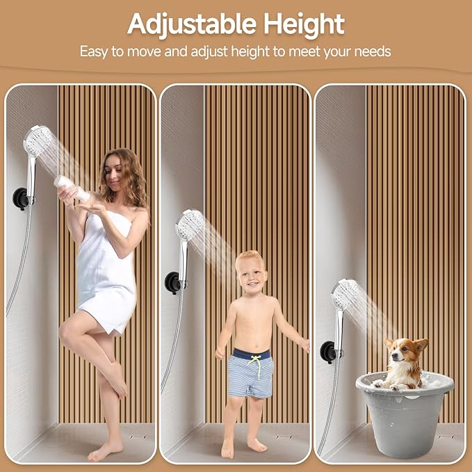Shower Head Holder Suction, Adjustable Shower Head Holder Removable Suction Cup Shower Head Holder Rust-Resistant Shower Bracket Black