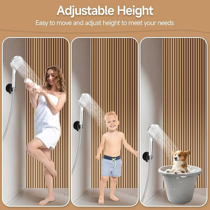 Shower Head Holder Suction, Adjustable Shower Head Holder Removable Suction Cup Shower Head Holder Rust-Resistant Shower Bracket Black
