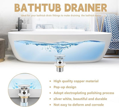 【Limited-time Promotion】 Pop Up Freestanding Tub Drain Plug, 2025 Upgraded freestanding tub Drain，Rust-Proof and Clog-Proof (for Most freestanding bathtubs) (Cold Silver)