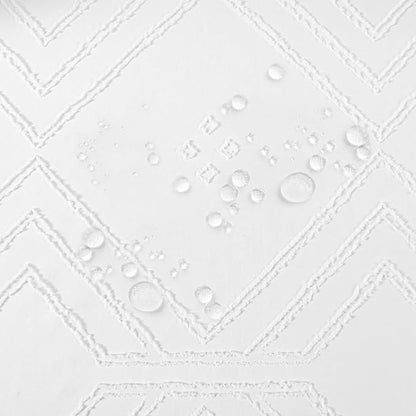 ROSERY No Hook Shower Curtain with Snap in Fabric Liner Set, Boho Farmhouse Jacquard Tufted Geometric Striped Shower Curtain for Bathroom with Tassel, Geometric Pattern, 71" W x 74" L