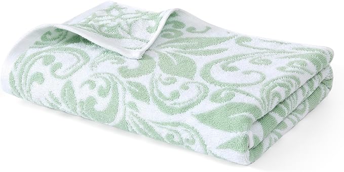 Modern Threads Trefoil Filigree 6-Piece 100% Cotton Towel Set – Reversible Yarn Dyed Jacquard – Includes 2 Bath Towels, 2 Hand Towels, 2 Washcloths – Absorbent, Quick Dry, Soft & Durable – Sage Green