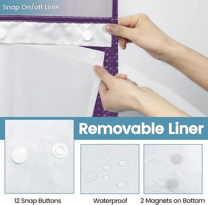 Purple Hotel Style Shower Curtain with Snap in Liner - 230GSM Waffle Textured,Hotel Grade,Spa Like Bath Curtain,71W x 74H