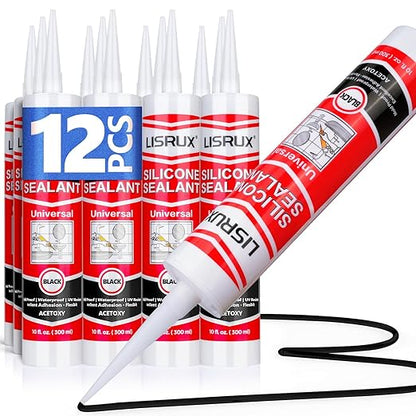 Black RTV Advanced Silicone Sealant & Caulk (12x10 fl.oz), 100% Silicone Black Caulking Waterproof for RV, Kitchen, Bath, General Use, Window, Door, Glass, Marine, Low Odor & Anti Shrink