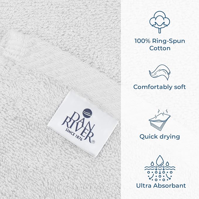 DAN RIVER Pack of 1 Bath Sheet 40x80 Inches, Super Soft Quick Dry Cotton Towels, Luxury Oversized White Bath Towels