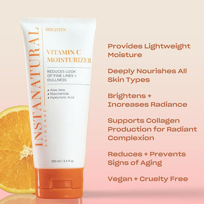 InstaNatural Vitamin C Moisturizer Face Cream, Reduces the Look of Fine Lines and Wrinkles, Moisturizing Lotion for Dry Skin with Aloe Vera, Niacinamide, Hyaluronic Acid - 3.4 Fl ounce (Pack of 3)