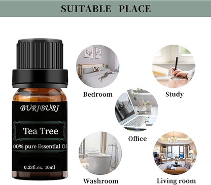 BURIBURI Tea Tree, Eucalyptus and Vanilla Essential Oil Set, 100% Pure 3Pcs Essential Oils Gift Set for Diffusers