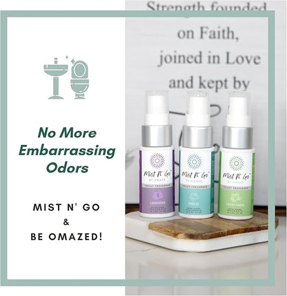 Mist N’ Go by Omaze Travel Bathroom Spray for Toilet Spray Odor Eliminator - Travel Toilet Spray for Bathroom Air Freshener Spray for Bathroom Deodorizer - Breeze Travel Size (1oz x3)