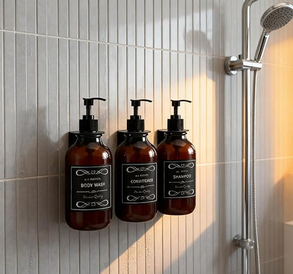 Adhesive Soap Bottle Dispenser Holder Wall Mount for Shower No Drilling Shampoo Conditioner Dispenser Hanger Shower Bottle Holder Set of 3 Soap Dispenser Holder Matte Black Rack Hook-Dia 2.7cm